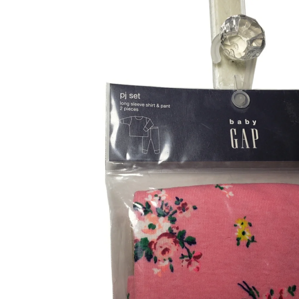 NEW Baby Gap Size 2 Toddler Pink Floral Long Sleeve Long John Pajamas Set